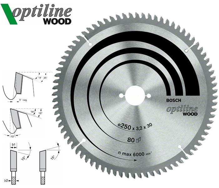Пильний диск Bosch Optiline Wood 254 мм 80 зуб. (2608640437)