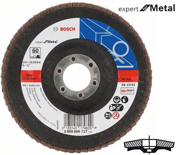 Круг шлифовальный лепестковый, Bosch K60 125 мм, Expert for Metal (2608606717)