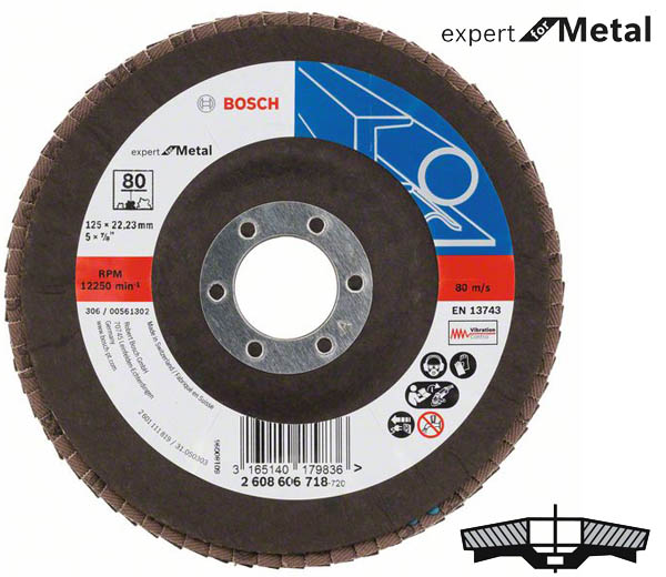 Круг шлифовальный лепестковый, Bosch K80 125 мм, Expert for Metal (2608606718)