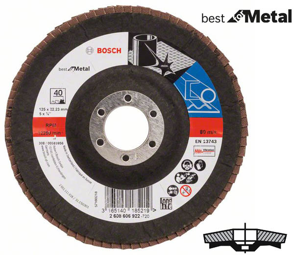 Круг шлифовальный лепестковый, Bosch K40 125 мм, Best for Metal (2608606922)