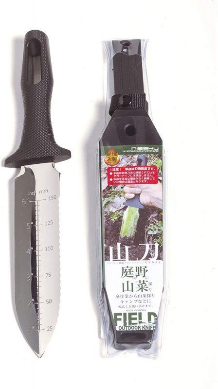 Ніж-лопатка універсальний HORI-HORI гумова рукоятка, нержавіюча сталь TOMITA, 190 мм, Nisaku (NJP800) 