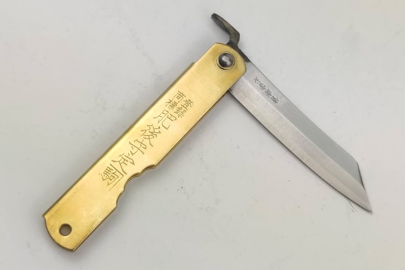 Нож складной Higonokami 90 mm, Aogami сталь, рукоятка - латунь, Honmamon (1115371) 
