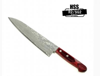 Нож кухонный Gyuto (Шеф) 210 мм лезвие, HRC63 дамаск, HSS R2, HONMAMON (4582243651745)