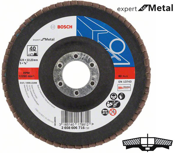 Круг шлифовальный лепестковый, Bosch K40 125 мм, Expert for Metal (2608606716)