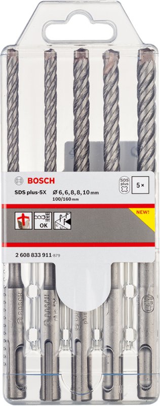 Набір бурів Bosch SDS plus-5X 6/6/8/8/10 x 160мм, 5 шт (2608833911) 