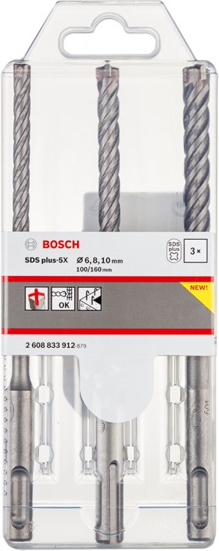 Набір бурів Bosch SDS plus-5X 6/8/10 x 160 мм, 3 шт (2608833912) 